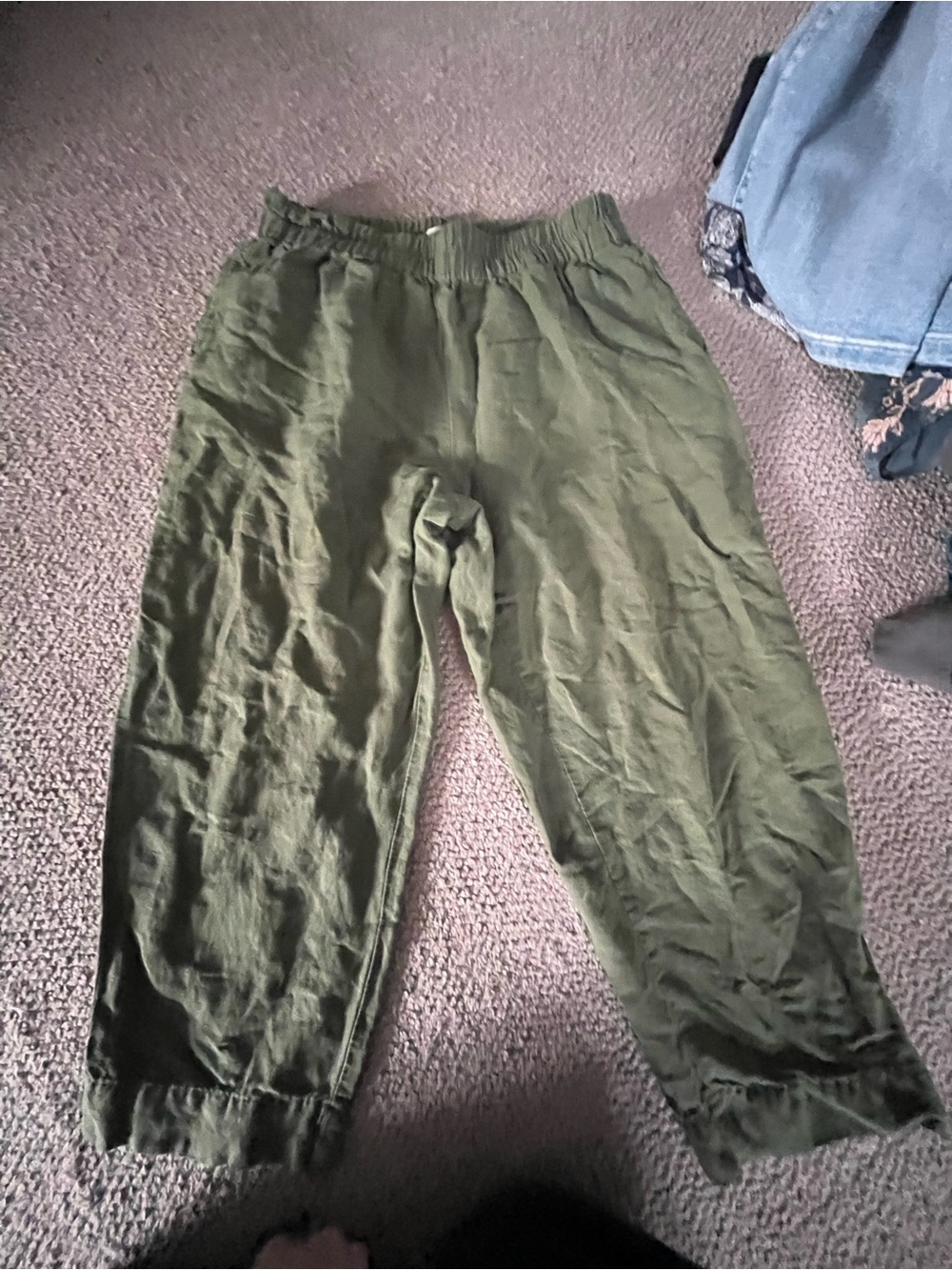Madewell Olive linen blend cropped trousers pull on